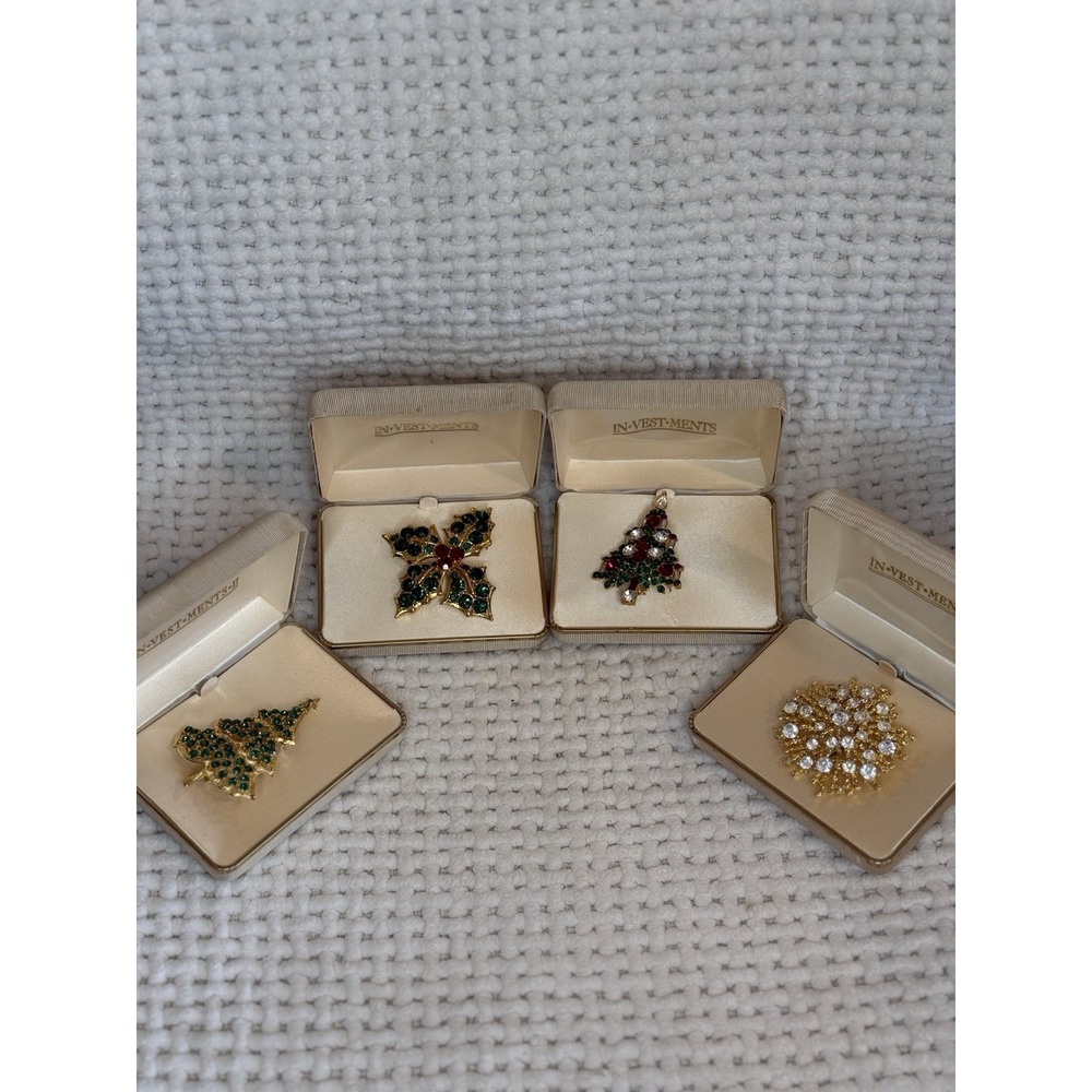 Vintage Christmas Brooch Bundle Lot of 4 IN-VEST-MENTS Holiday Pins w/ Boxes